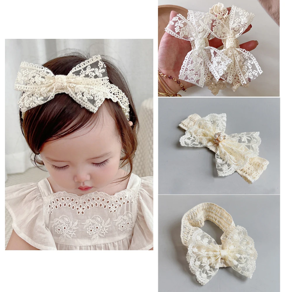 

White Lace Elastic Hair Bands Headbands for Baby Girl Cute Children Bow Hairband Fashion Kids Headwear Baby Hair Accessories