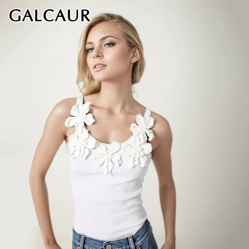 

GALCAUR Patchwork Appliques Slimming Tank Top For Women Round Neck Sleeveless Casual Minimalist Fashion Vests Female 2024 New