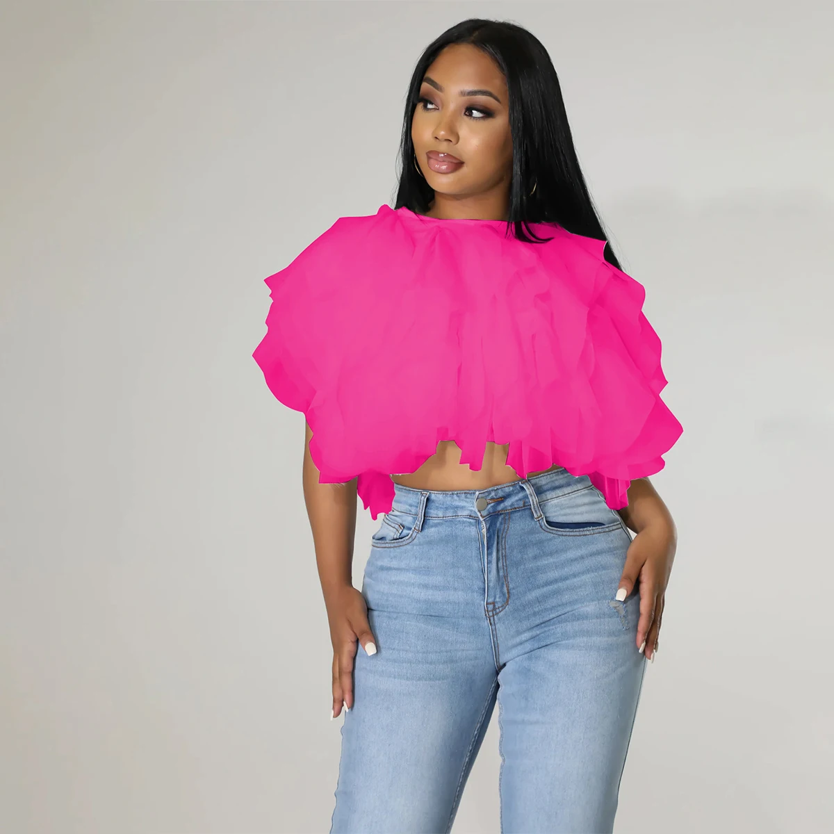 Cascading Fluffy Petals Chiffon Blouses Crop Tops Women Solid Sleeveless Ruffle Shirts Casual Fashion Club Party Female Outfits
Cascading Fluffy Petals Chiffon Blouses Crop Tops Women Solid Sleeveless Ruffle Shirts Casual Fashion Club Party Female Outfits