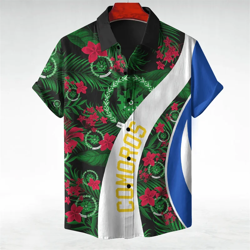 

Africa Comoros Map Flag 3D Print Shirts For Men Clothes National Emblem Beach Shirts Patriotic Coat Of Arms Blouses Male Shirt