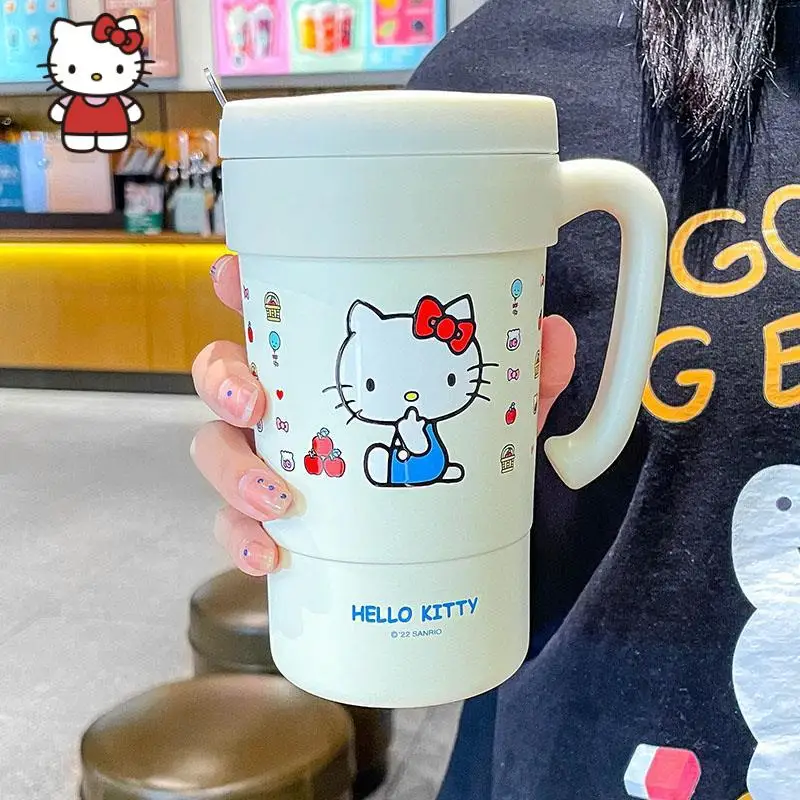 

580 мл кавайная чашка для воды Hello Kitty MINISO Студенческая мультяшная портативная ручка с соломинкой изоляционная чашка офисная кофейная кружка подарок для девушки