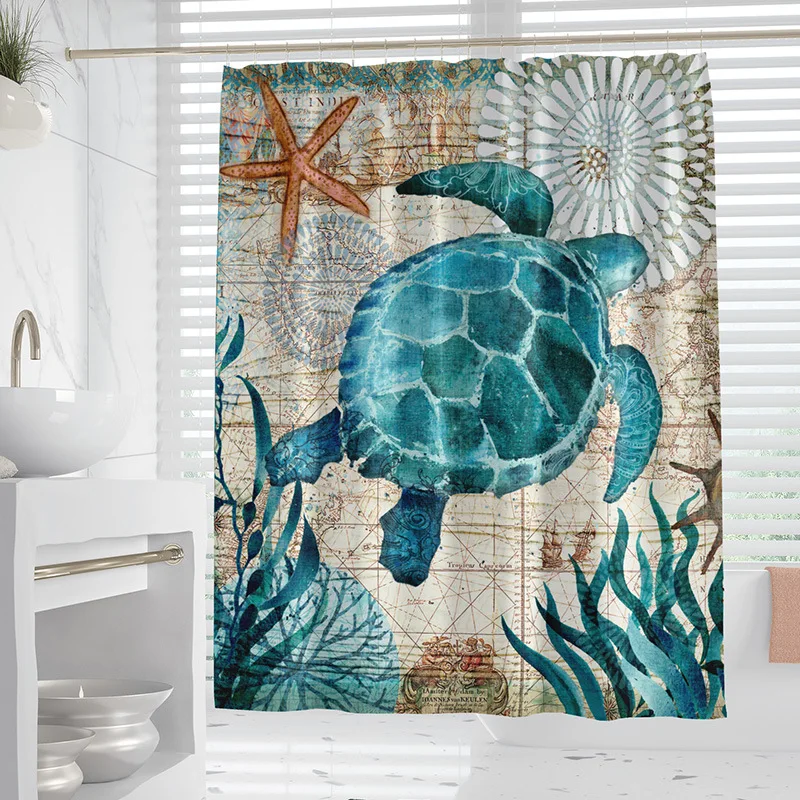 

Sea Turtle Shower Curtains Marine Organism Bathroom Curtains with Hooks Easily Hanging Waterproof Polyester Fabric 180x180cm