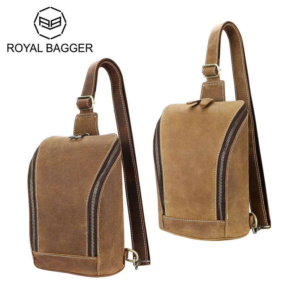 

Royal Bagger Retro Chest Bags, Large Capacity Vintage Crossbody Bag, Outdoor Travel Male Pack for Business Use 1715