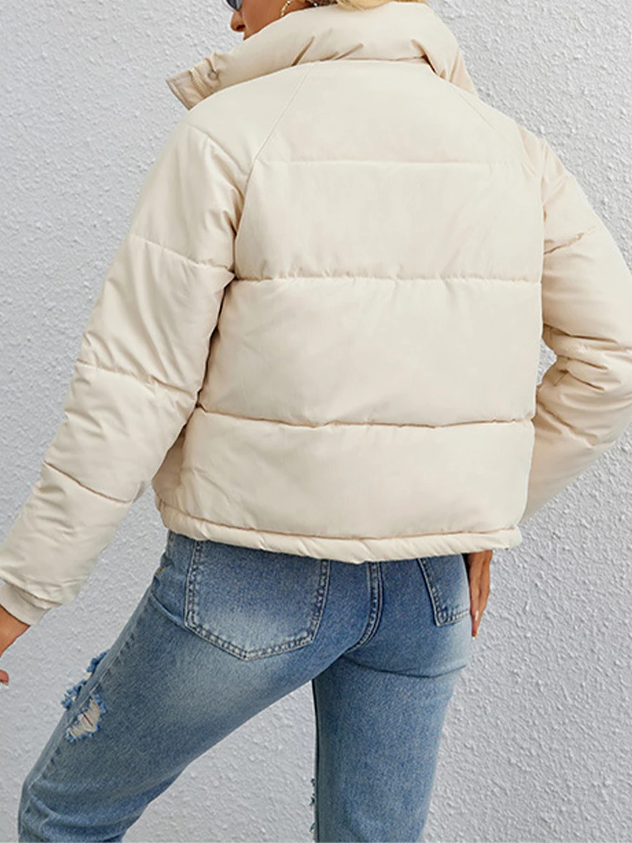 

Женская зимняя теплая короткая куртка с воротником-стойкой, однотонная куртка-пуховик на молнии, мешковатые короткие пуховые легкие пальто с подкладкой