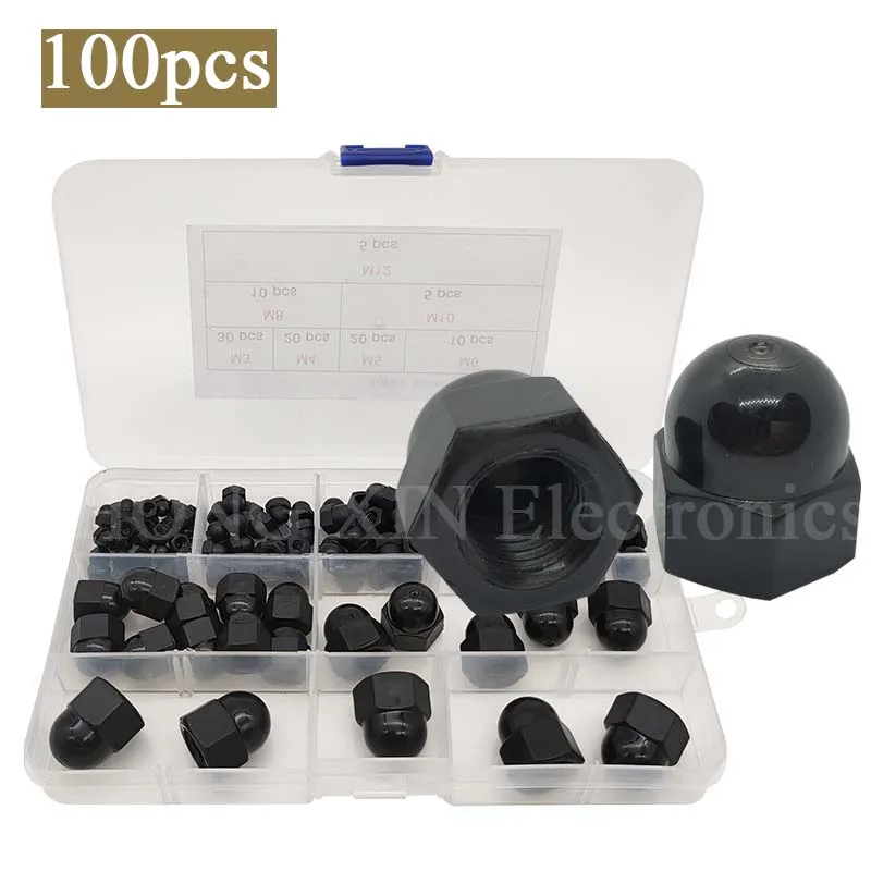 100Pcs Hex Acorn Cap Nuts Assortment Kit M3 M4 M5 M6 M8 M10 M12 Nylon Female Thread Bolt Cover Cap Dome Nuts for Protection
100Pcs Hex Acorn Cap Nuts Assortment Kit M3 M4 M5 M6 M8 M10 M12 Nylon Female Thread Bolt Cover Cap Dome Nuts for Protection