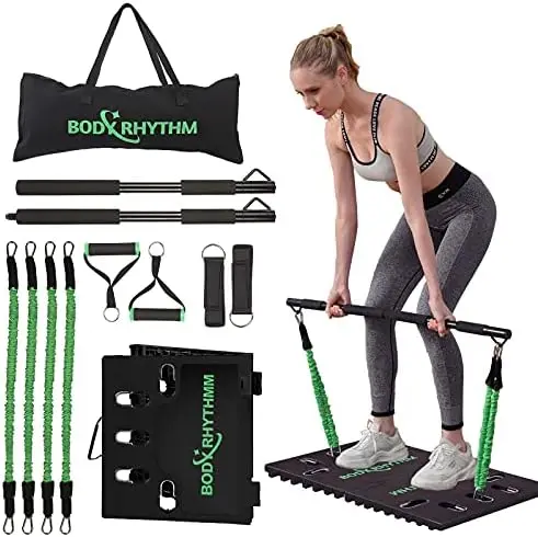 

Home Gym Workout Equipment - Includes 150 lbs Resistance Bands, Collapsible Bar, Handles and More - Full Body Workouts System fo