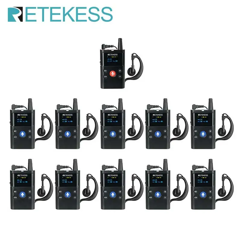 

Retekess TT126 1 Transmitter + 10 Receivers Two-way Tour Guide Audio System For Riding Excursion Church Conference Training