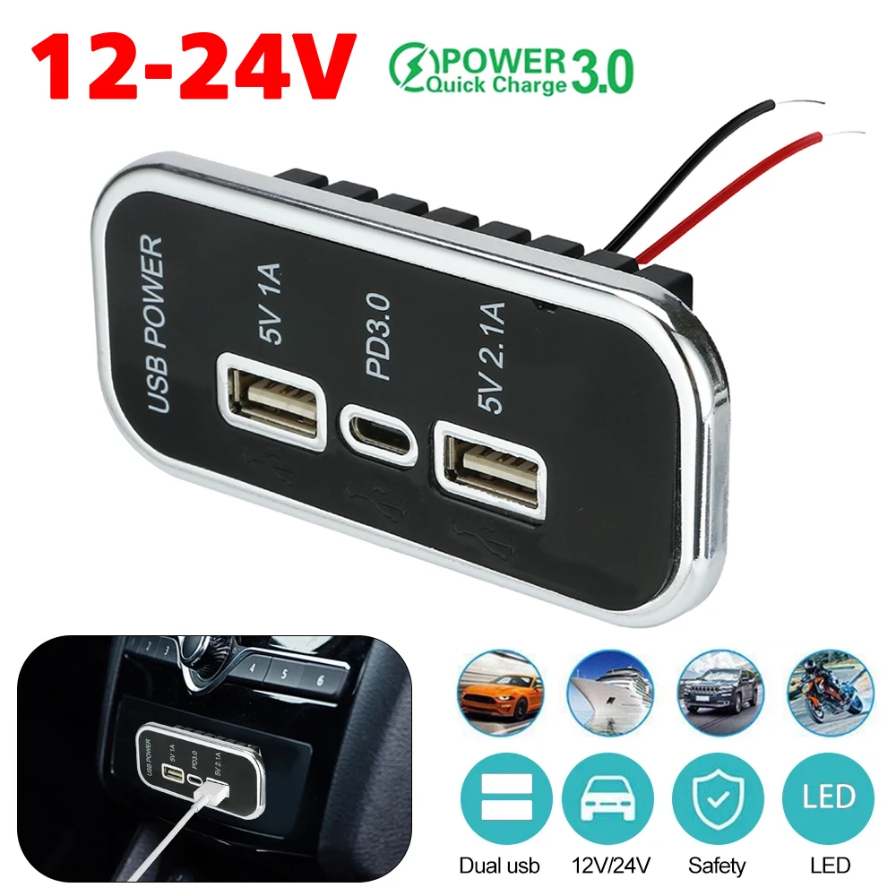 Автомобильное зарядное устройство PD Type-C 2,1 а 1 А, адаптер с двумя USB-разъемами для грузовиков, жилых прицепов, фургонов, аксессуары 12/24 в 
Автомобильное зарядное устройство PD Type-C 2,1 а 1 А, адаптер с двумя USB-разъемами для грузовиков, жилых прицепов, фургонов, аксессуары 12/24 в