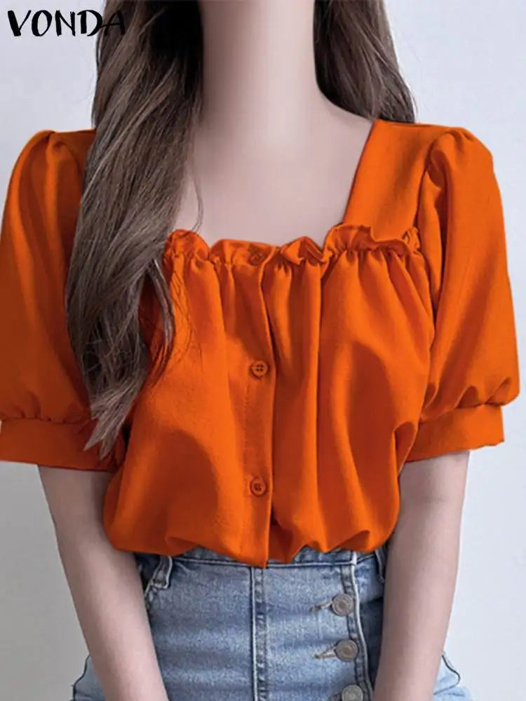 Office Shirts 2024 VONDA Women Sexy Short Sleeve Blouses Fashion Square Collar Casual Solid Buttons Tunic Tops Loose Blusas
Office Shirts 2024 VONDA Women Sexy Short Sleeve Blouses Fashion Square Collar Casual Solid Buttons Tunic Tops Loose Blusas