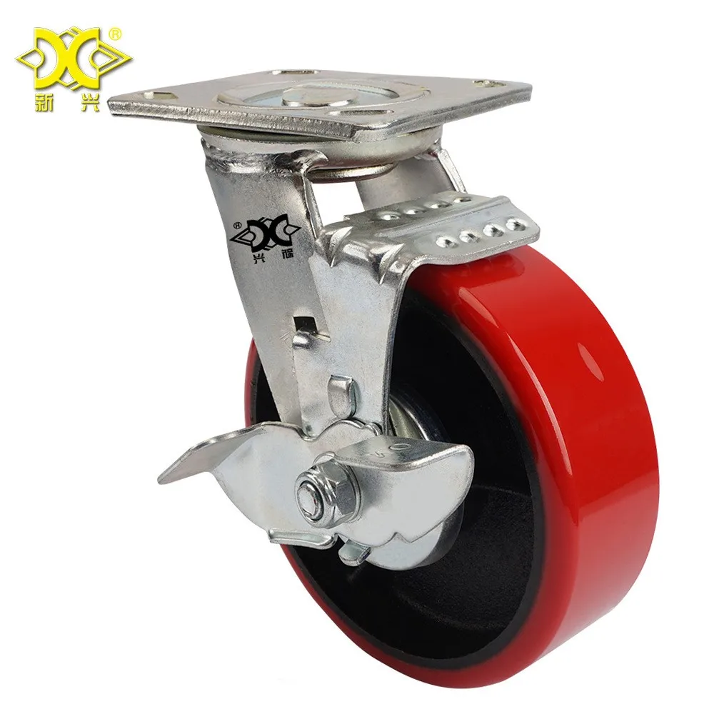 

1Pc 4-inch Cast Iron Polyurethane (pu) Double Bearing Brake Heavy-duty Caster/storage Cage Handling Turnover Trolley Wheel