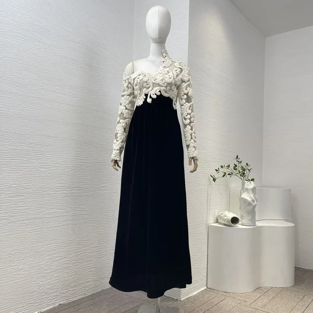 2023 Latest New High Quality Vintage Luxury Lace Patchwork Shoulder Cut Out Full Sleeve Women Black Midi Dress for Holiday
2023 Latest New High Quality Vintage Luxury Lace Patchwork Shoulder Cut Out Full Sleeve Women Black Midi Dress for Holiday