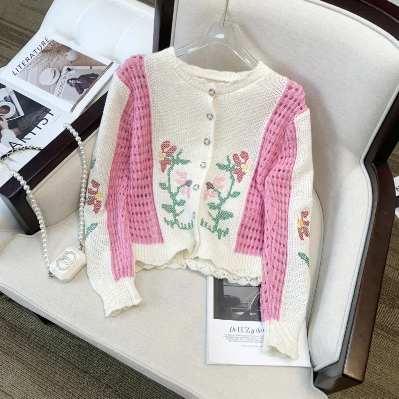 French Embroidery Crochet Wave Pattern Knitted Cardigan Female Flower Short Sweater Coat Woman Autumn Outerwear Sweaters Women
French Embroidery Crochet Wave Pattern Knitted Cardigan Female Flower Short Sweater Coat Woman Autumn Outerwear Sweaters Women