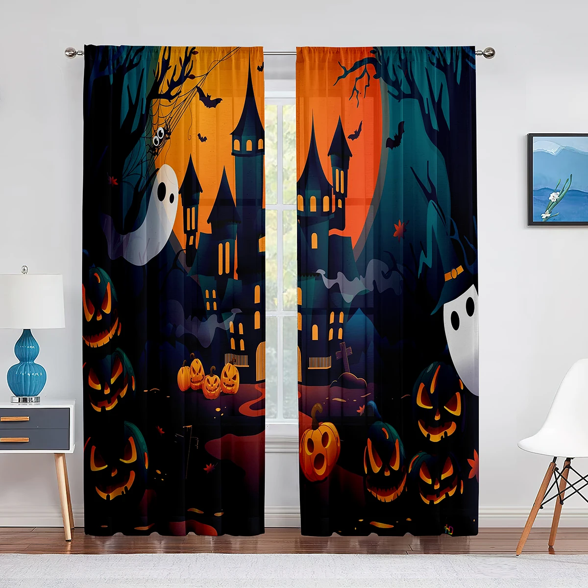 Cartoon Halloween Night Sheer Voile Curtain Horror Forest Castle Pumpkin Window Tulle Curtains for Living Room Bedroom Drapes
Cartoon Halloween Night Sheer Voile Curtain Horror Forest Castle Pumpkin Window Tulle Curtains for Living Room Bedroom Drapes