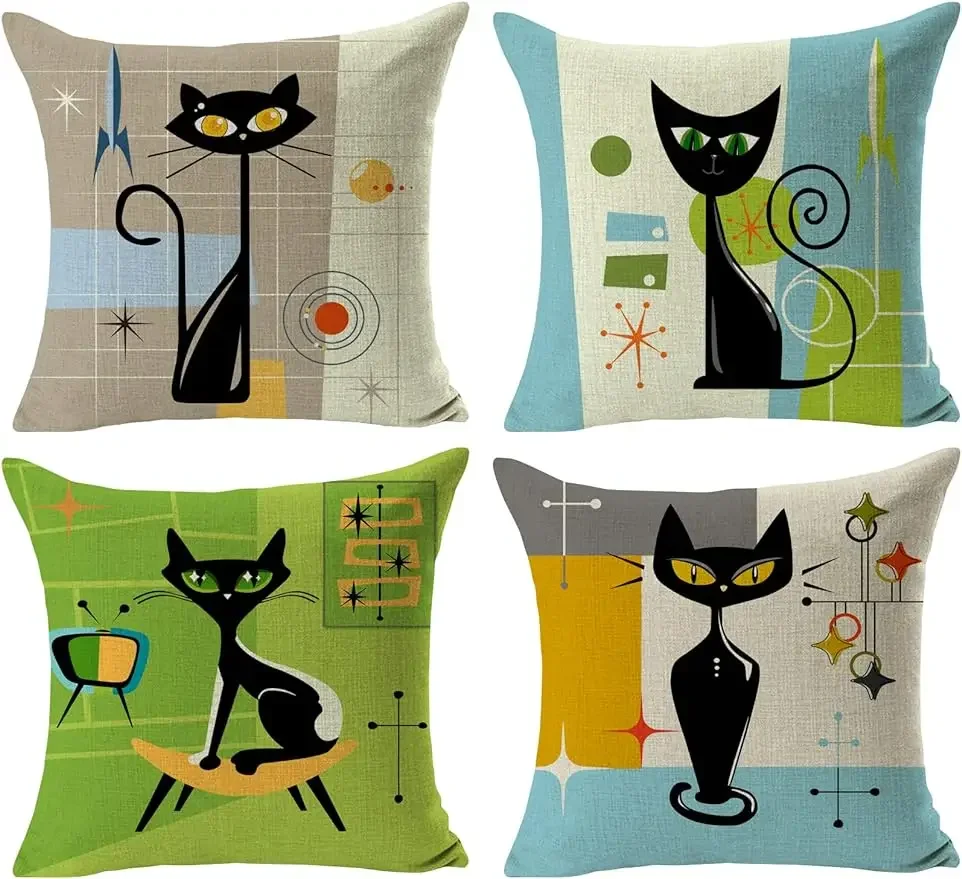 

Decorative cat pillowcase, linen cushion cover, sofa bed, home décor cover, square pillowcase 45x45 pillow case