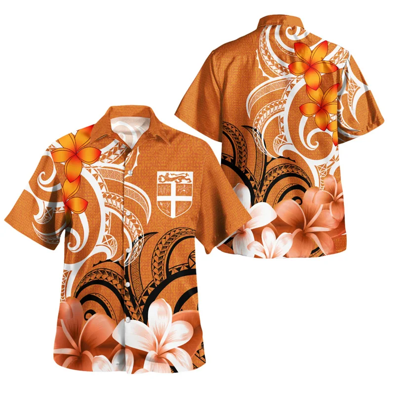 

Summer New Harajuku 3D Polynesian Fiji Flag Emblem Printig Shirts Men Fiji Coat Of Arm Graphic Short Shirts Fashion Top Clothing