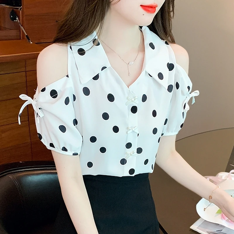 Летний топ, Привлекательная блузка с коротким рукавом и открытыми плечами, милая рубашка в горошек, пуловер с отложным воротником, одежда, блузы 27489
Летний топ, Привлекательная блузка с коротким рукавом и открытыми плечами, милая рубашка в горошек, пуловер с отложным воротником, одежда, блузы 27489