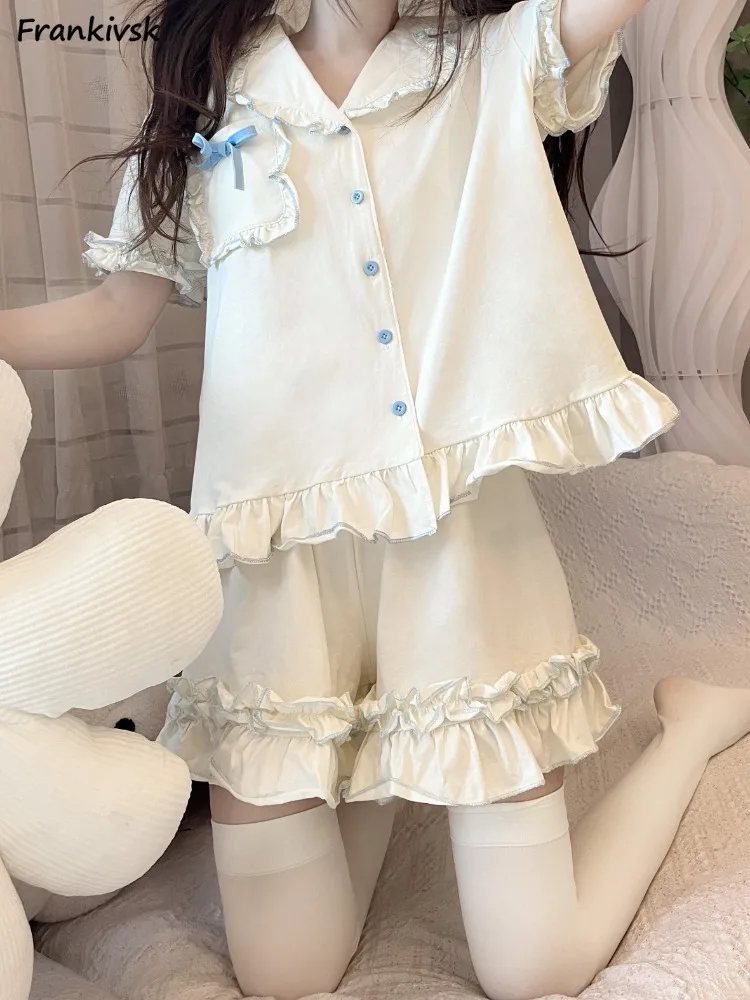 

Милые пижамные комплекты для женщин в японском стиле с милыми оборками для дома Свободный Классический темпераментный Элегантный Изысканный популярный школьницы