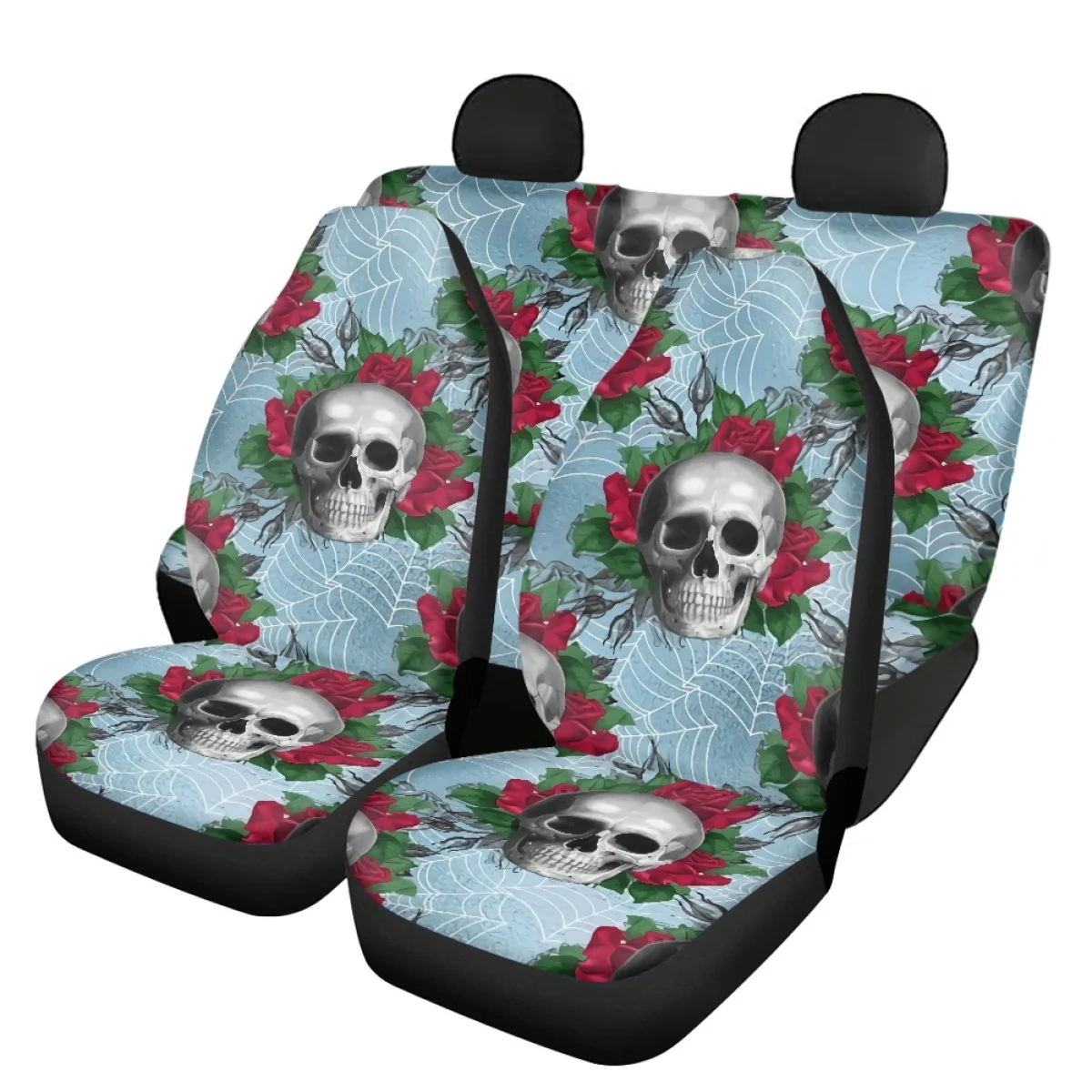 Комплект винтажных чехлов INSTANTARTS с цветочным рисунком черепа для переднего и заднего сиденья автомобильные подушки для сиденья износостойкие защитные чехлы для автомобиля