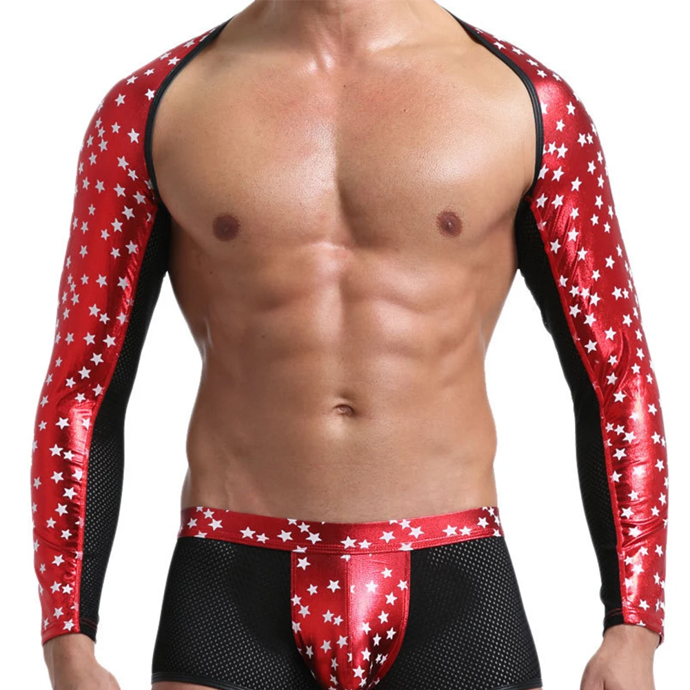 Mens Patent Leather Undershirt Long Sleeves Fitness Wrestling Shirts Stars Printed T Shirts Wet Look Sexy Mesh Crop Tops
Mens Patent Leather Undershirt Long Sleeves Fitness Wrestling Shirts Stars Printed T Shirts Wet Look Sexy Mesh Crop Tops