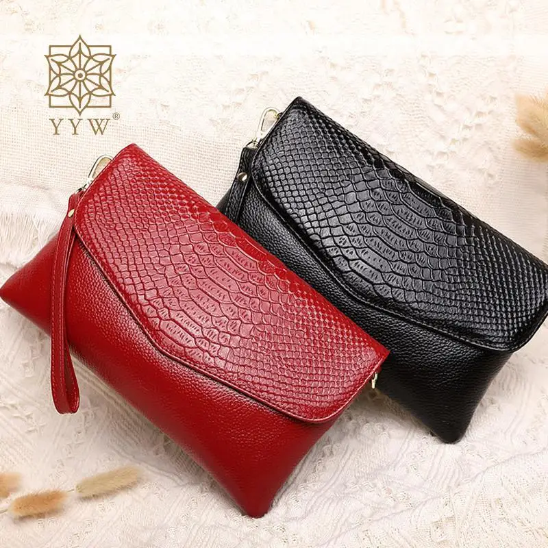 

Ladies Bag Genuine Leather Envelope Clutch Handbag Fashion Women Crocodile Pattern Zipper Soft Bags Crossbody Shoulder Purse