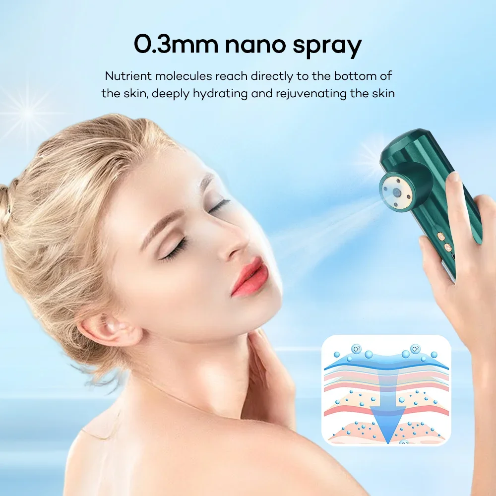 

NEW Micro-oxygen Injection Meter Hydration Device Handheld Facial Humidifier Nano Spray High Pressure Red Blue Light Health Care