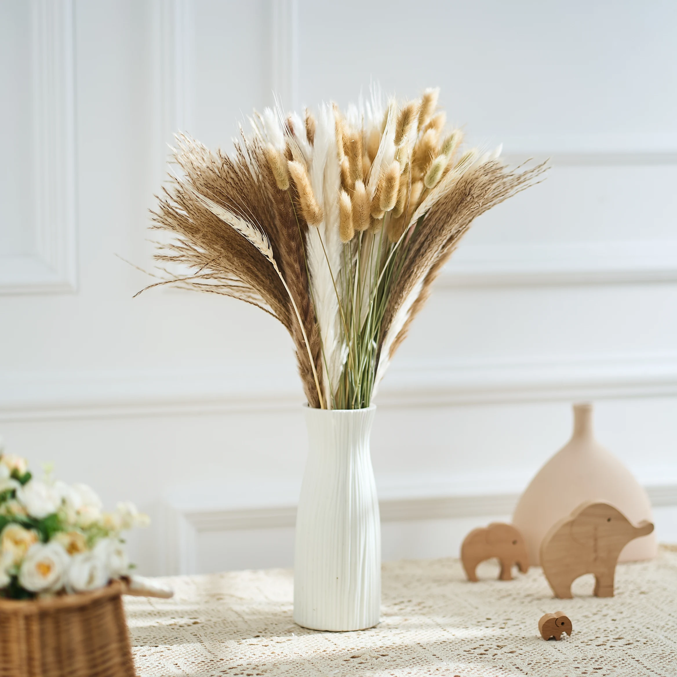 

100pcs Natural Pampa Rabbit Tail Grass Dried Flowers Bouquet Wedding Home Christmas Decoration Bunny Tail Plants Boho Style Deco