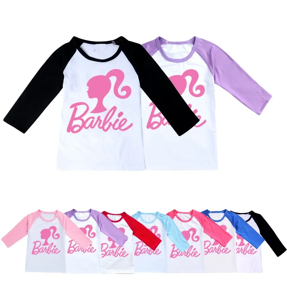

MINISO Barbie The Movie Peripheral Two-dimensional Children's Kawaii Three-quarter Sleeve T-shirt Is The Best Birthday Gift