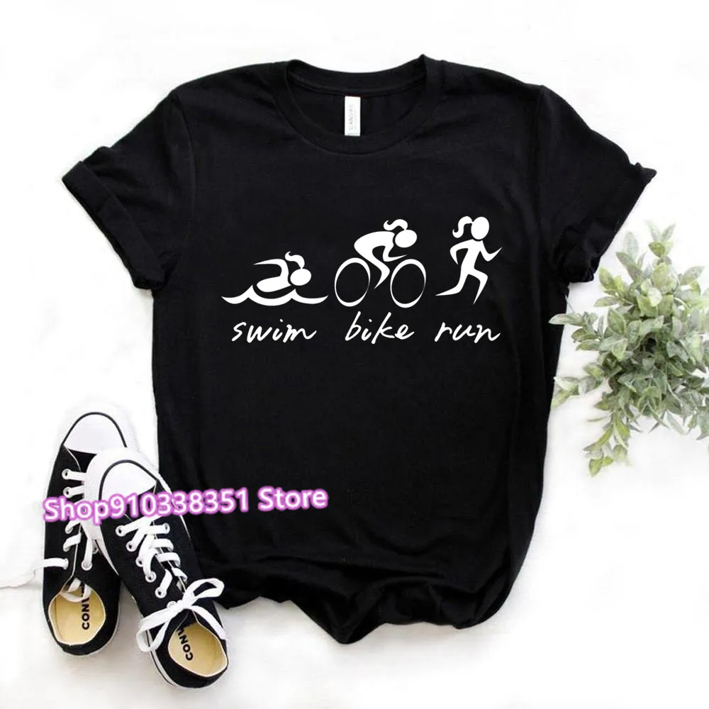 

Summer Soprts Tshirt Women Swim Bike Run T-shirt Running Swimming Biking Women Tee New Fashion Black Printing Female T Shirt