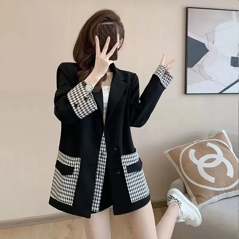 

Женский блейзер, модный дизайнерский женский пиджак, новинка 2024, весенне-осенний свободный облегающий британский Повседневный костюм в Корейском стиле, топы