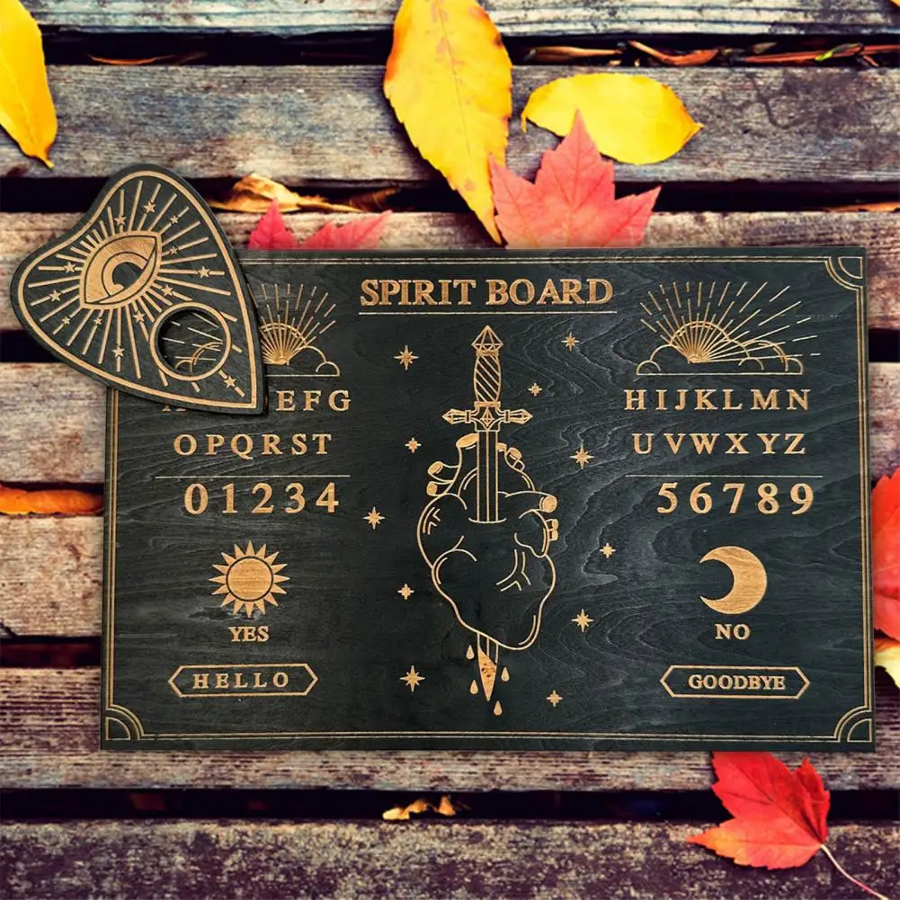 

Basswood Ouija Board Halloween Ouija Board Divine Halloween Decor Black Wooden Spirit Game Board Tarot Card Stand for Talking