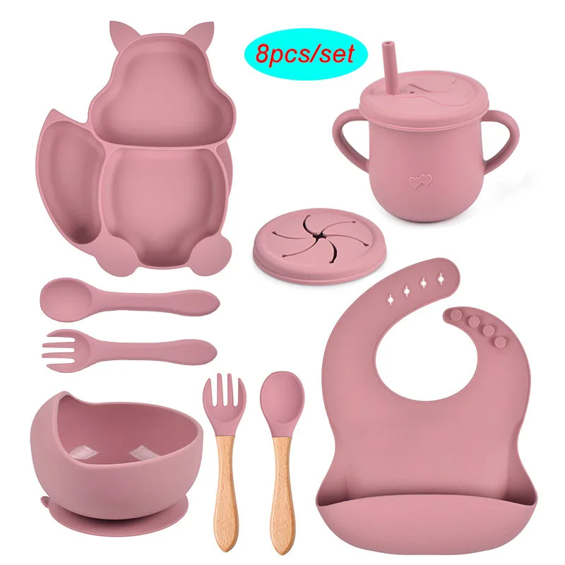 Squirrel Shape Plates For Kids 8Pcs Baby Feeding Sets Silicone Tableware Suction Bowl Divided Plate Tray Spoon Fork Snack Cup
Squirrel Shape Plates For Kids 8Pcs Baby Feeding Sets Silicone Tableware Suction Bowl Divided Plate Tray Spoon Fork Snack Cup