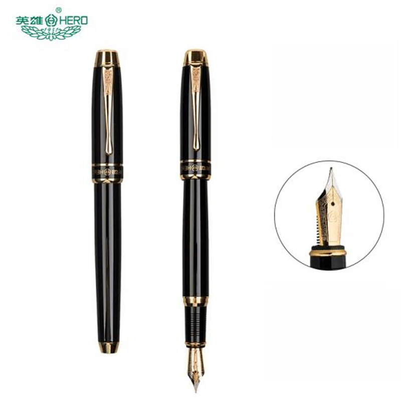 

Hero 953 High Grade Fountain Pen Metal Brushed Black Office School Home Optional Gift Box Iraurita Fine 0.5mm Writing Ink Pen