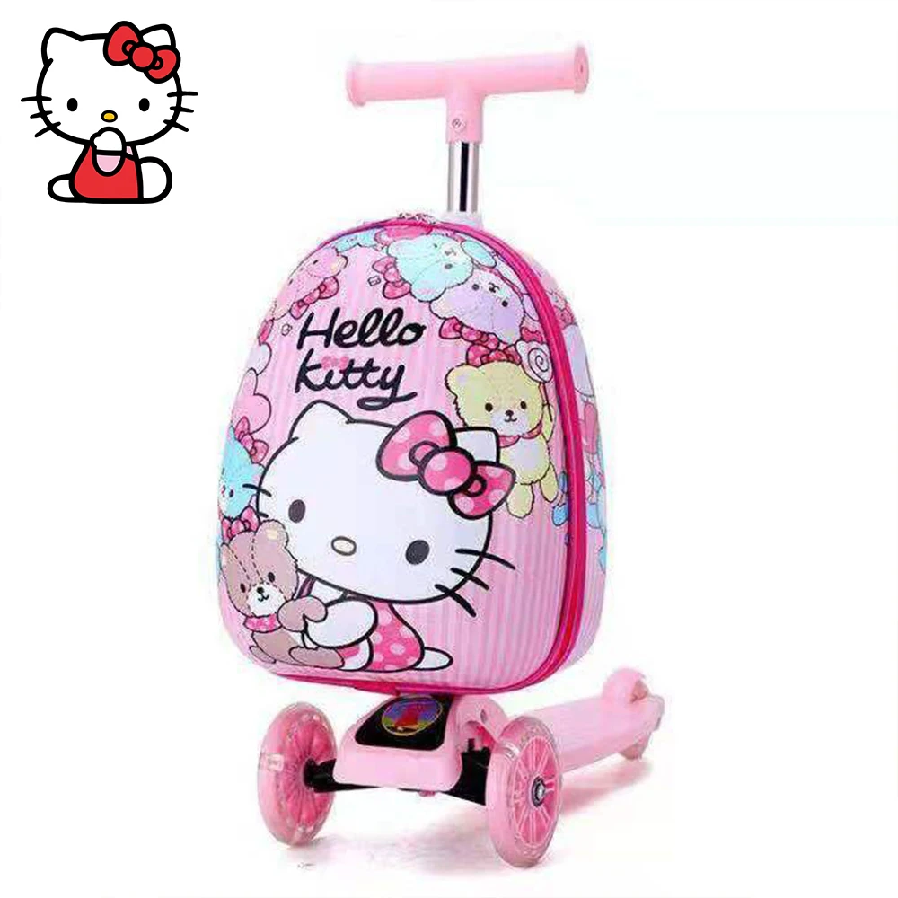 

Sanrioed Hello Kitty 15 дюймов Чемодан детский скутер светящиеся колеса аниме Kawaii мультфильм KT на молнии тележка для путешествий