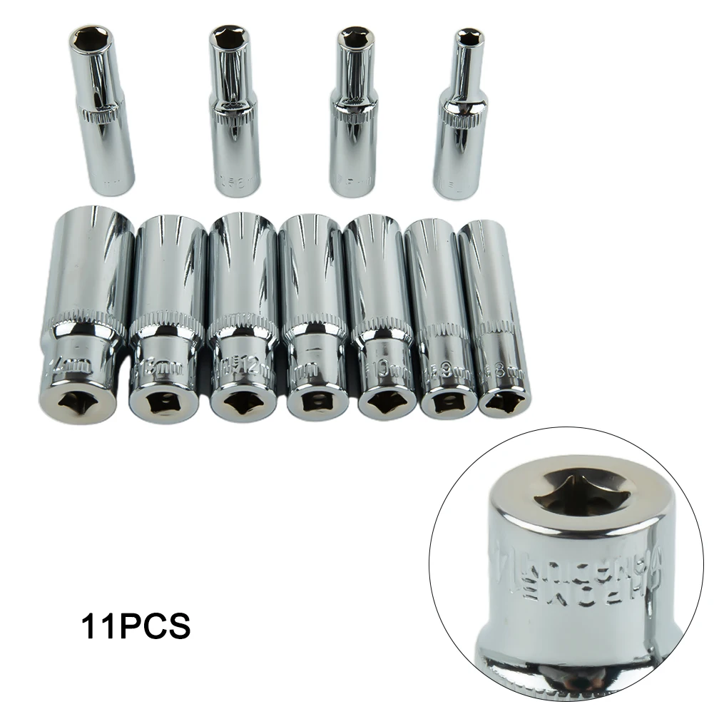 11PCS Socket Set Deep Sockets Wrench Head Deep Sockets 4-14mm Deep Socket Adapter 1/4inch Hex Socket Wrench Heads Ratchet Tool
11PCS Socket Set Deep Sockets Wrench Head Deep Sockets 4-14mm Deep Socket Adapter 1/4inch Hex Socket Wrench Heads Ratchet Tool