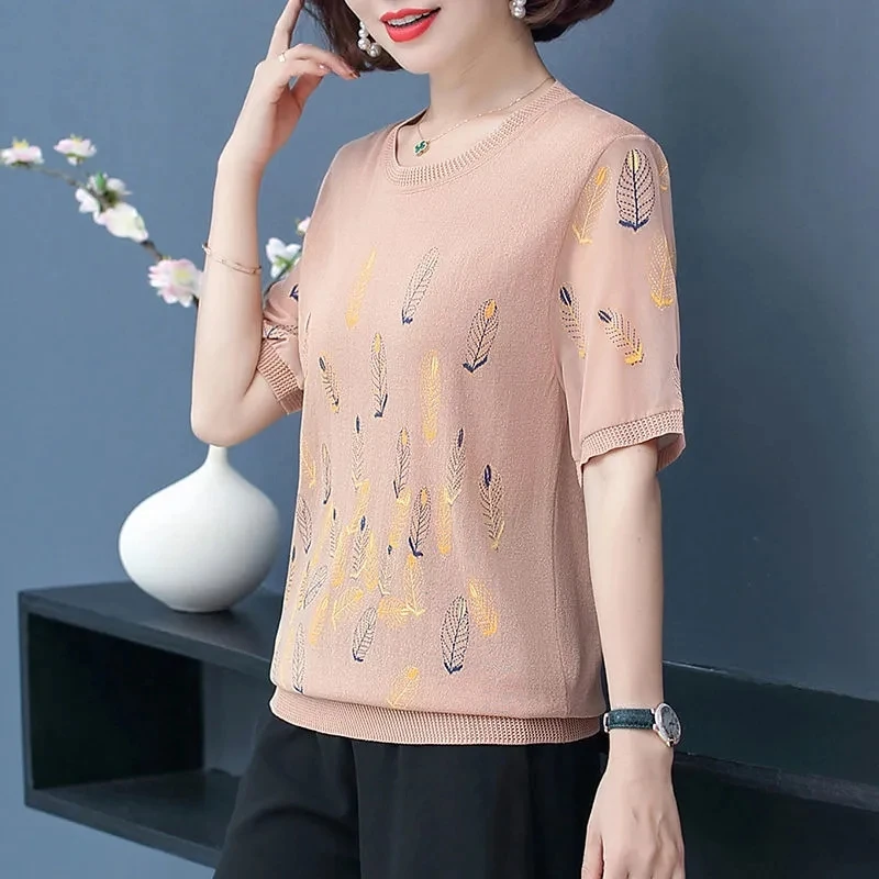 

Mom Summer Clothes ice silk middle-aged women's clothes middle-aged women's short-sleeved plus size t-shirt A903
