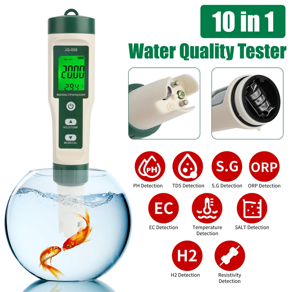 Hardware tool 10 In 1 Water Quality Tester PH/TDS/EC/SALT/TEMP/S.G/ORP/H2/Fertile/Resistivity Tester Pen Aquarium Swimming Pool
Hardware tool 10 In 1 Water Quality Tester PH/TDS/EC/SALT/TEMP/S.G/ORP/H2/Fertile/Resistivity Tester Pen Aquarium Swimming Pool