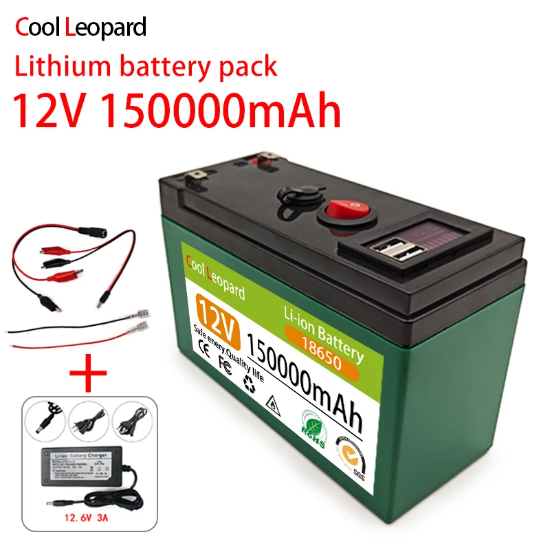 2023 NEW 12V 150Ah 18650 Lithium Battery Pack, For Electric Vehicle Batterie Built-In High Current 100A BMS+ 12.6V Charger
2023 NEW 12V 150Ah 18650 Lithium Battery Pack, For Electric Vehicle Batterie Built-In High Current 100A BMS+ 12.6V Charger