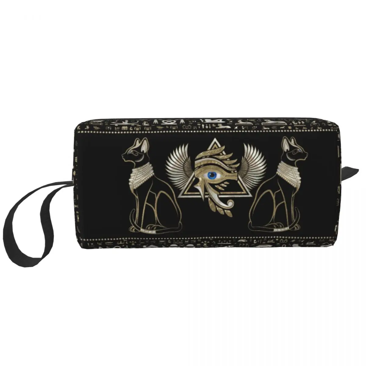 

Egyptian Cats Toiletry Bag Fashion Ancient Egypt Eye of Horus Makeup Cosmetic Organizer for Women Beauty Storage Dopp Kit Box