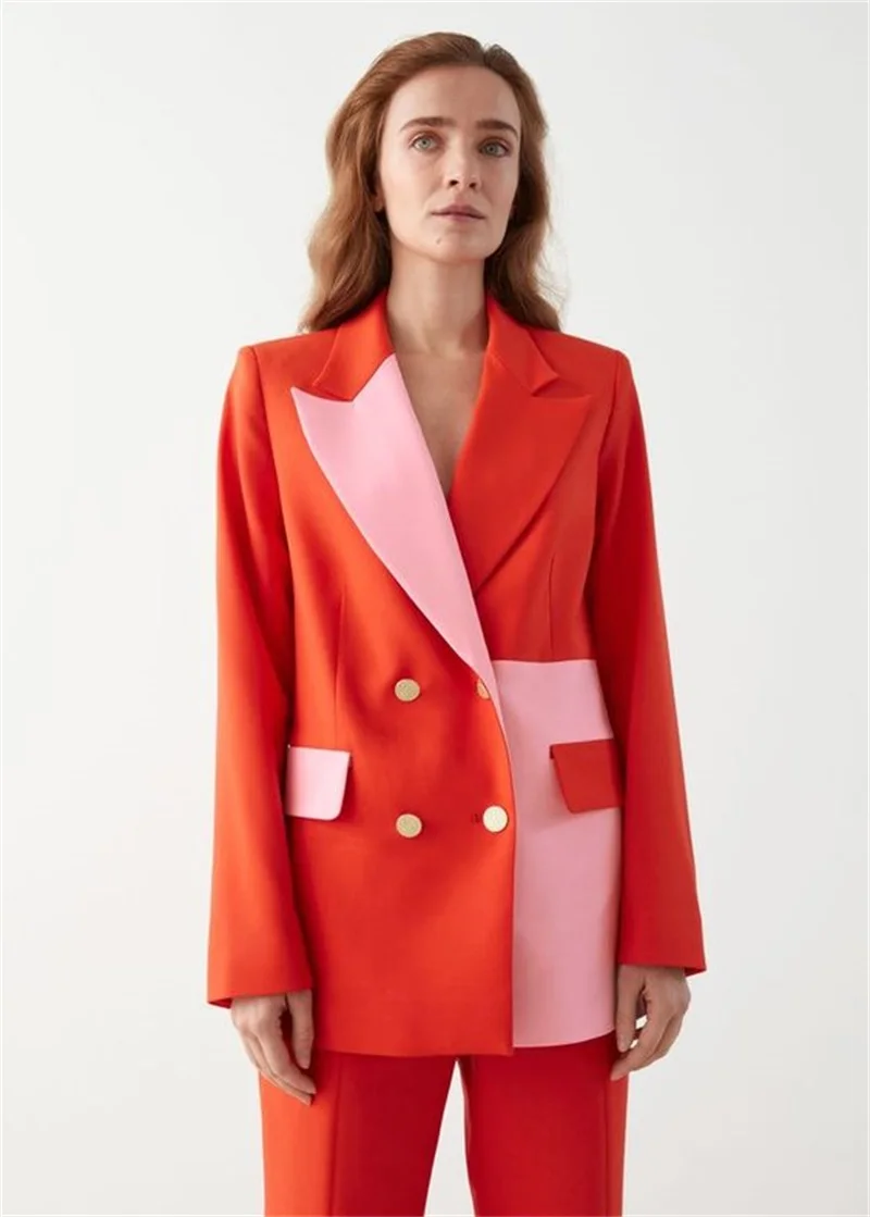 Stitching Color 2 Pieces Women Suit Set Fashion Orange Blazer+Pants Designer Formal Party Prom Dress Custom Made costume femme
Stitching Color 2 Pieces Women Suit Set Fashion Orange Blazer+Pants Designer Formal Party Prom Dress Custom Made costume femme
