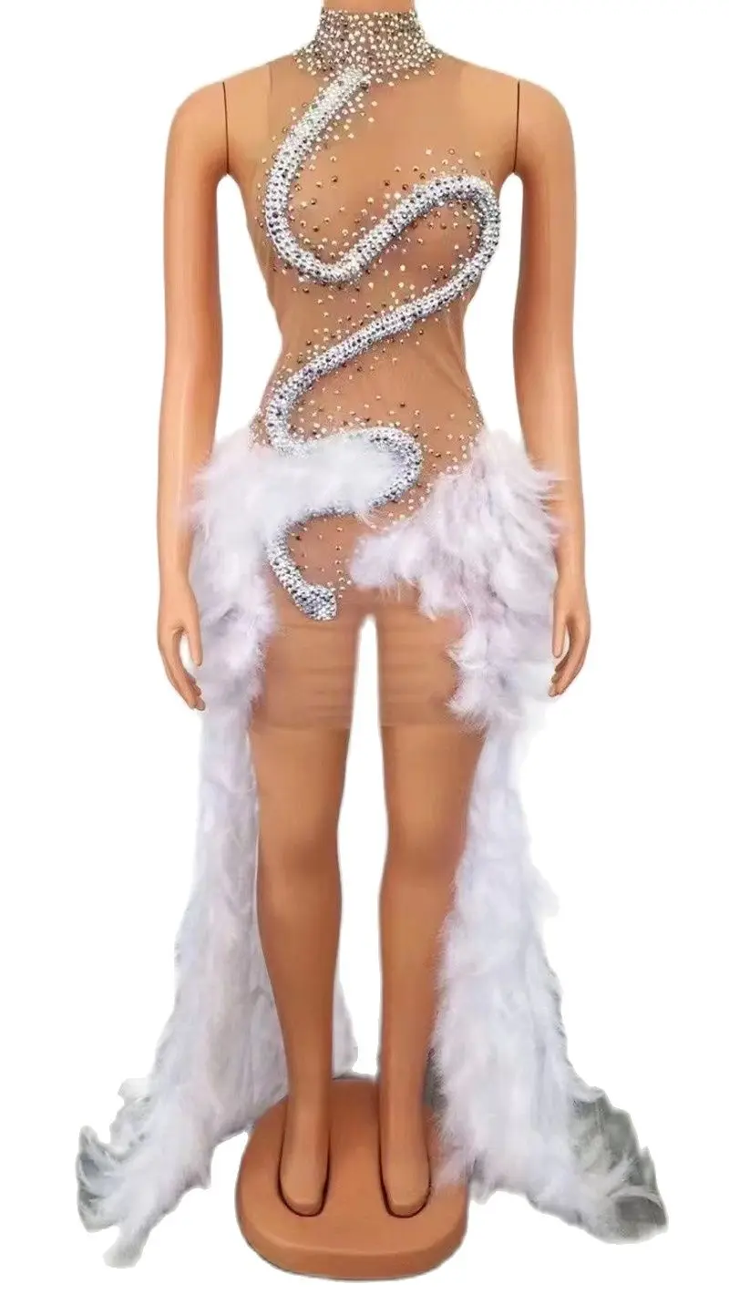 Sexy Crystals Feather Trains Evening LongDress Evening Celebrate Transparent PromStones See Through Birthday Sleeveless
Sexy Crystals Feather Trains Evening LongDress Evening Celebrate Transparent PromStones See Through Birthday Sleeveless