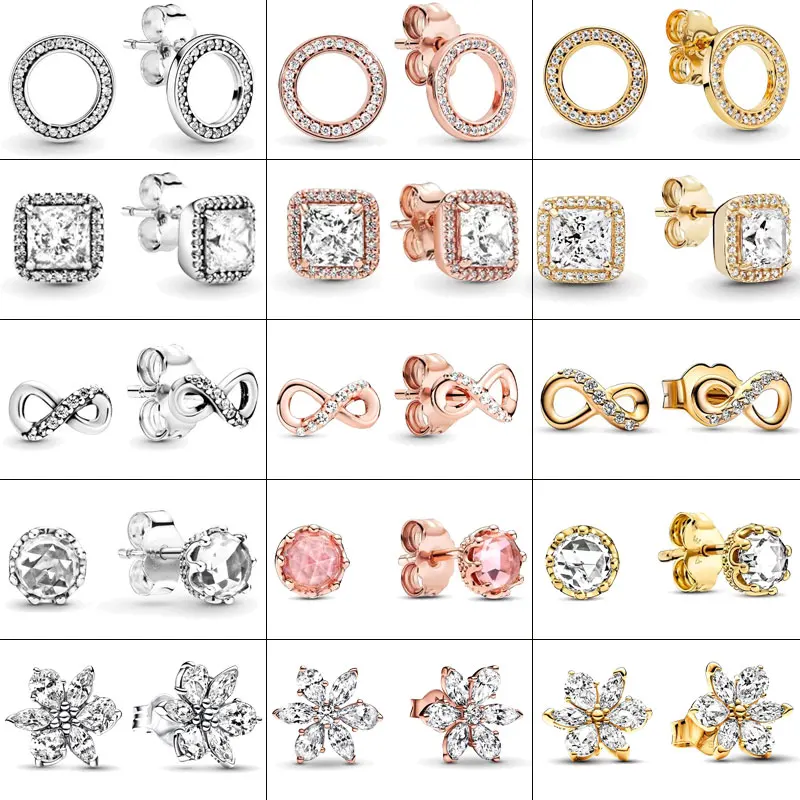 925 Sterling Silver Earring Sparkling Circle & Infinity Stud Earrings Square Sparkle Stud Earrings Pandor Fine Jewelry Women DIY
925 Sterling Silver Earring Sparkling Circle & Infinity Stud Earrings Square Sparkle Stud Earrings Pandor Fine Jewelry Women DIY