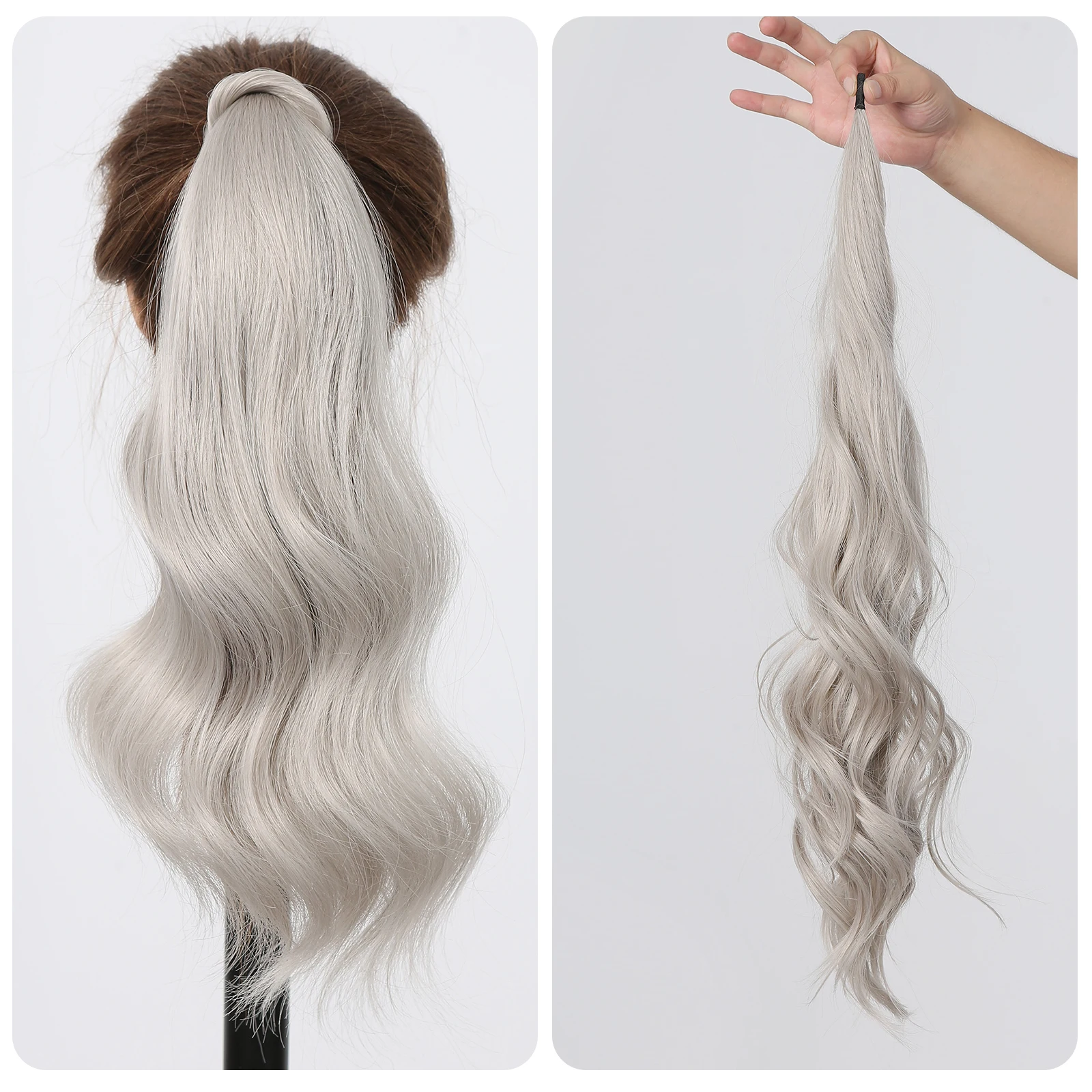 

HAIRCUBE Synthetic Long Wavy Flexible Wrap Around Ponytail Extensions for Women Ash White Pony Tail Natural Hairpiece Daily Use