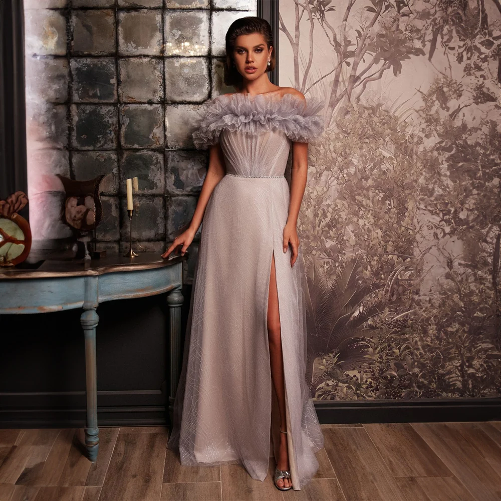 Fashion Boat Collar Chiffon Evening Dress for Women Side Split Pleated Court Formal Evening Party Gown Puffy فساتين السهرة
Fashion Boat Collar Chiffon Evening Dress for Women Side Split Pleated Court Formal Evening Party Gown Puffy فساتين السهرة