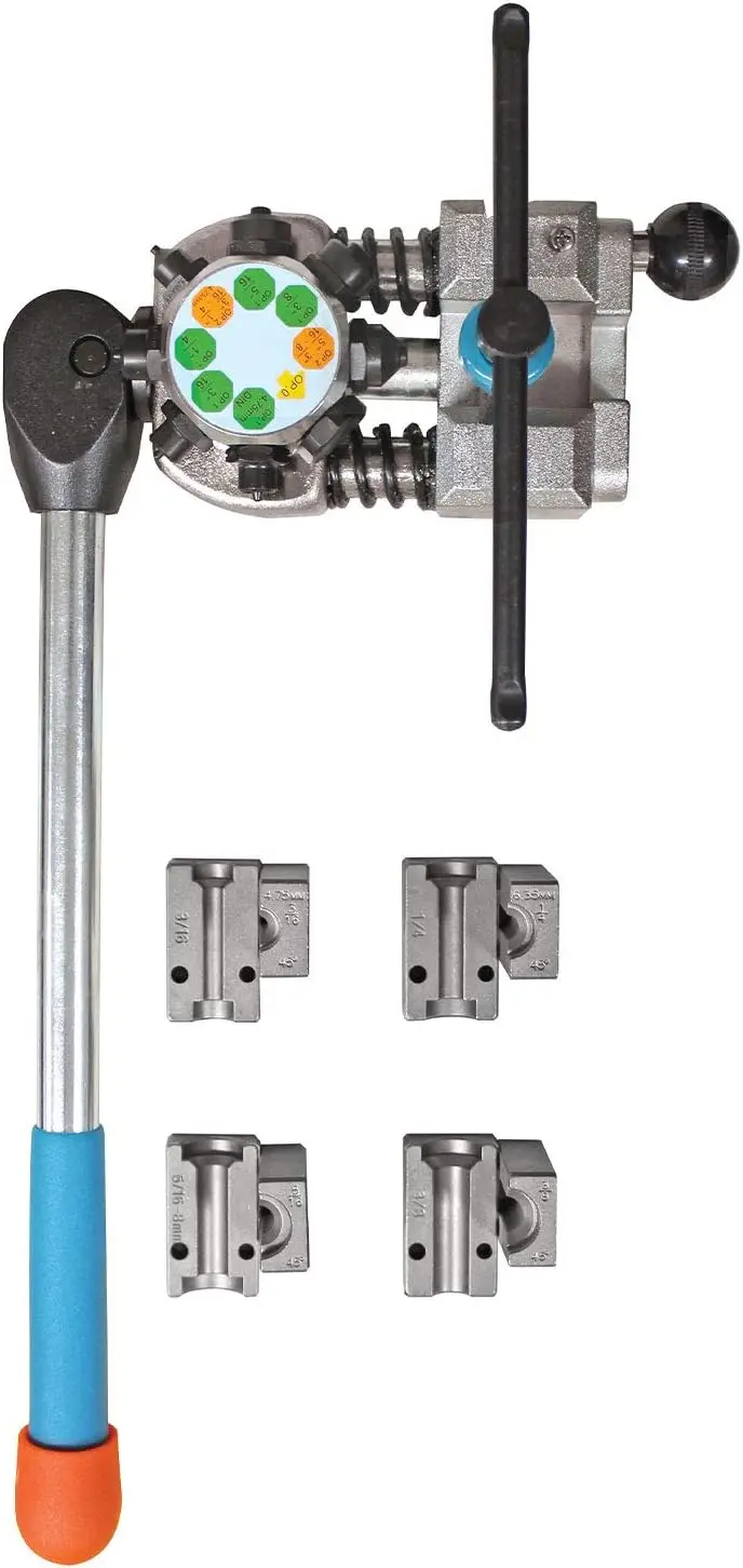 Flaring Tool Professional Turret Brake Line Flaring Tool for 5 Tubing Sizes Compatible W/ Stainless Steel Copper Nickel Tubing
Flaring Tool Professional Turret Brake Line Flaring Tool for 5 Tubing Sizes Compatible W/ Stainless Steel Copper Nickel Tubing