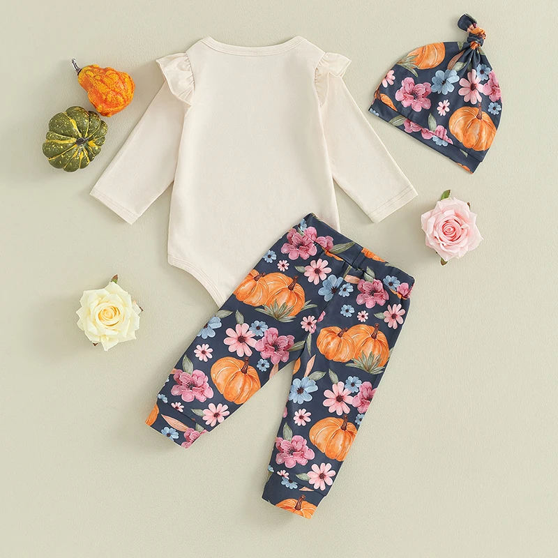 Baby Girls Halloween Outfits Letter Print Long Sleeve Rompers Pumpkin Flower Print Long Pants Hat 3Pcs Fall Clothes Set
Baby Girls Halloween Outfits Letter Print Long Sleeve Rompers Pumpkin Flower Print Long Pants Hat 3Pcs Fall Clothes Set