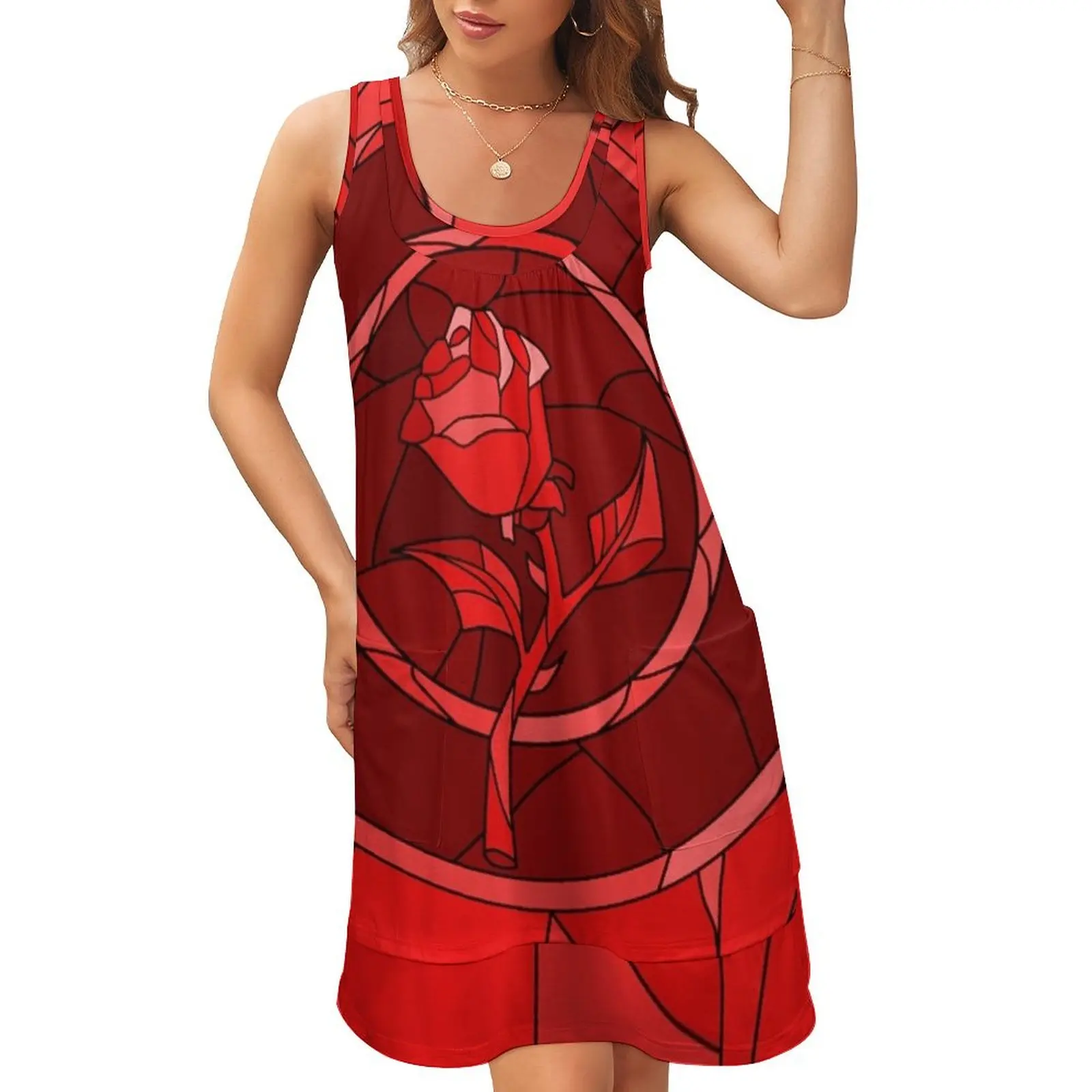 Stained Glass Rose Red Sleeveless U-Neck Fake Two Piece Dress dress women elegant luxury luxury woman evening dress
Stained Glass Rose Red Sleeveless U-Neck Fake Two Piece Dress dress women elegant luxury luxury woman evening dress