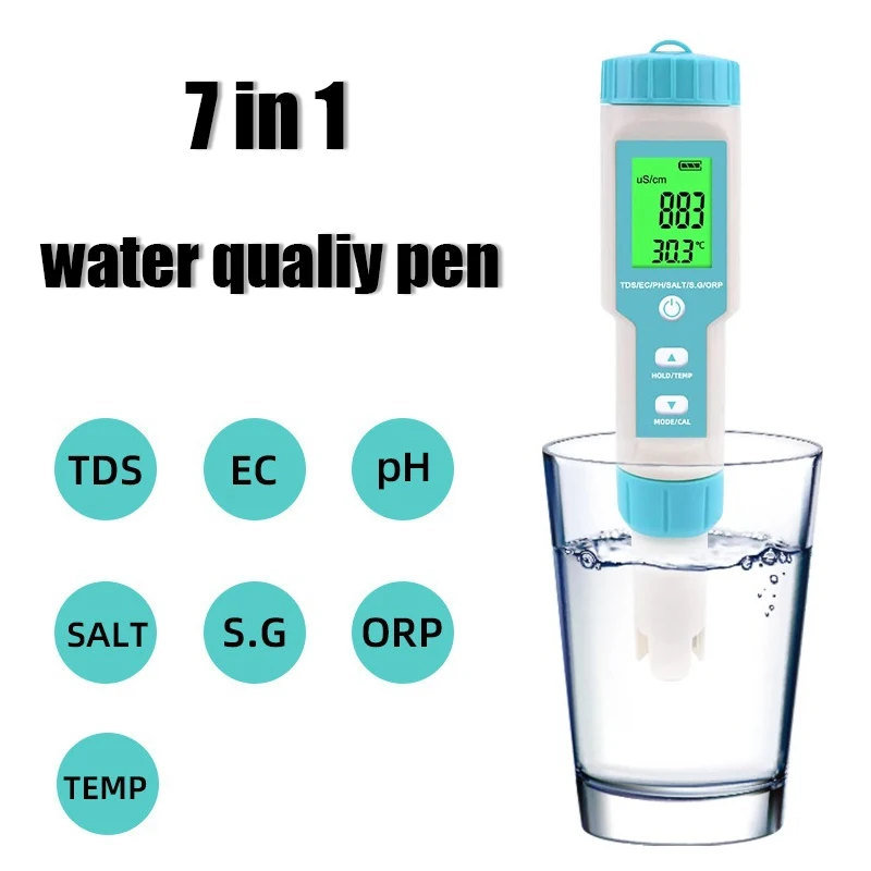 

COM-600 7 in 1 PH TDS EC ORP Salinity S. G Temp Meter Water Quality Monitor Tester IP67 for Drinking Water, Aquariums PH Meter