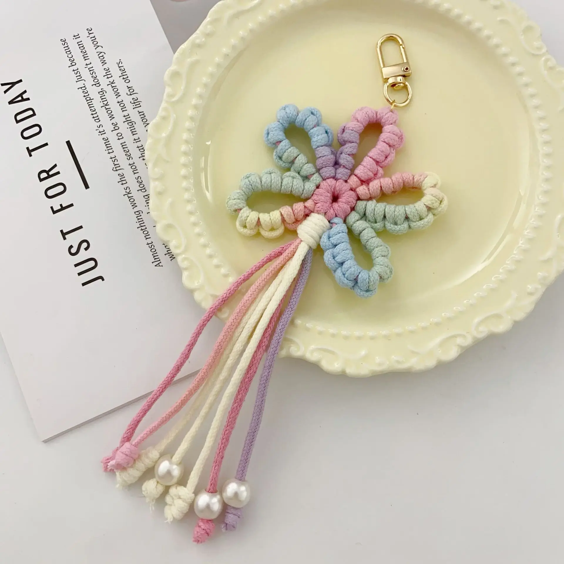 Boho Braided Flower Keychain - Macrame Tassel Car Charm 10 S26bc1bc385fa41b1a4bf403d9d8027c5Z