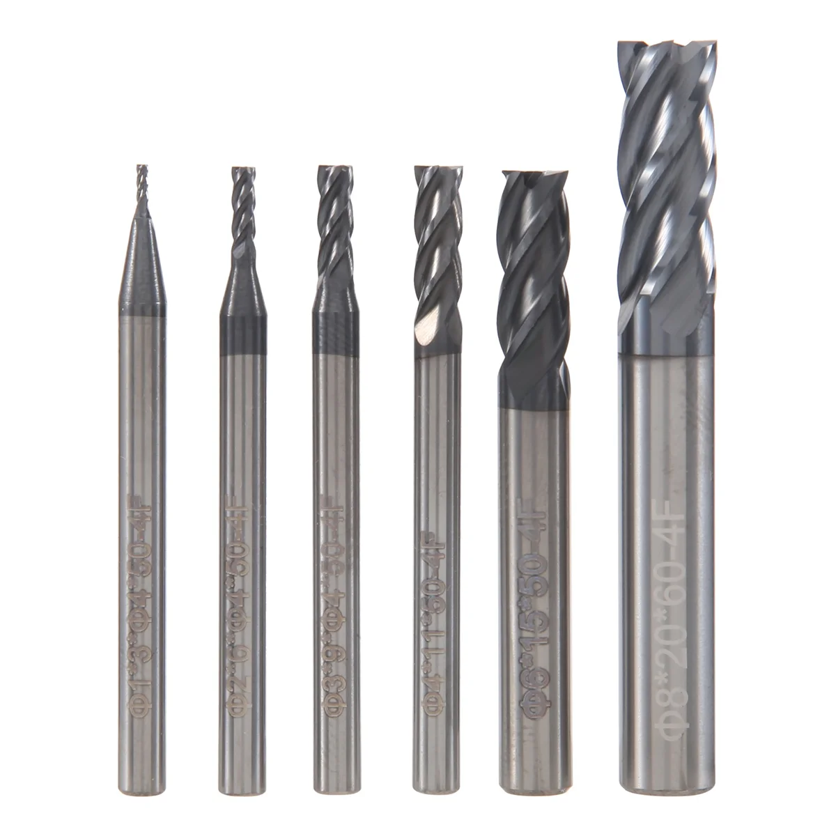 

6Pcs 4 Flutes End Mills Set for Steels Square CNC Carbide Milling Cutter Spiral Router Bits Dia(1 2 3 4 6 8mm)