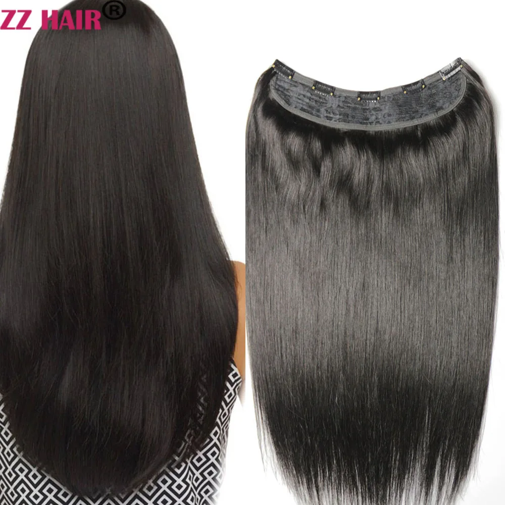 

ZZHAIR 100% Human Hair Extensions 16"-28" Machine Made Remy Hair One U Piece Set 5 Clip-in 100g-200g Natural Straight